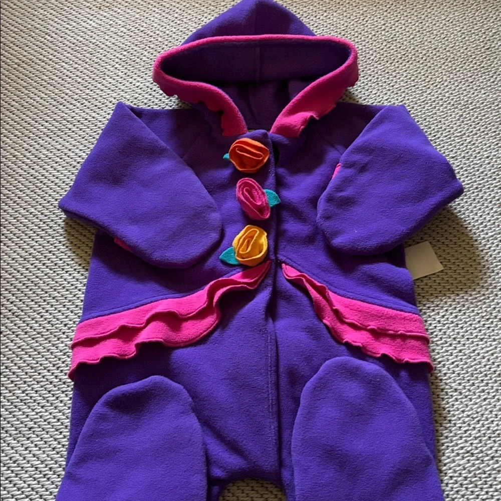 One piece fleece infant girls size 6-9 months Penelope Mack Velcro long sleeves